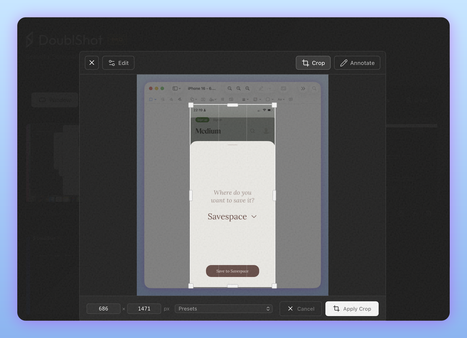 Cropping interface